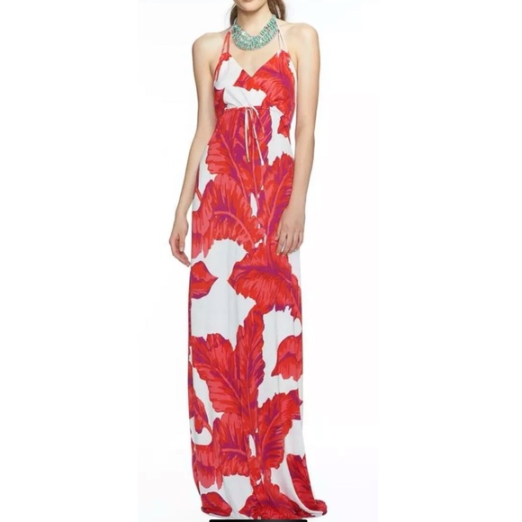 Banana Republic Milly Collection Chili Red Banana Leaf Silk Jersey Maxi Dress S - Picture 13 of 13